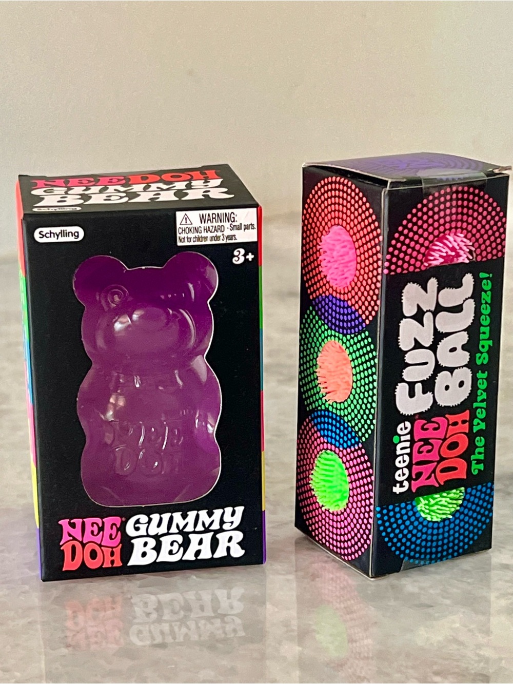 NeeDoh Gummy Bear & Teenie Fuzz Ball 3 Pack Set of 2 Squeeze Toys